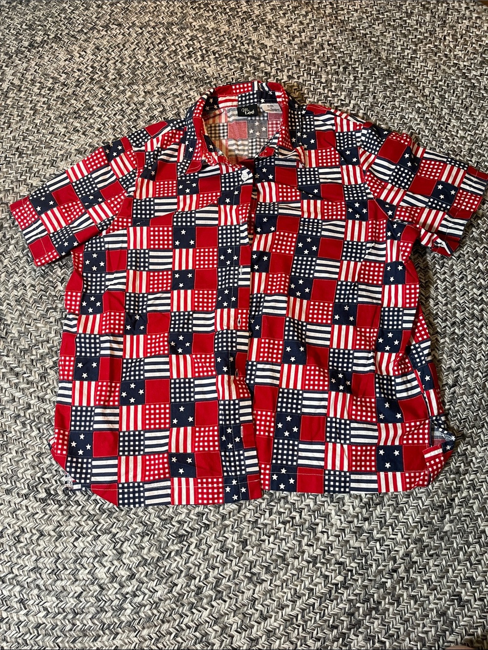Lee Women's Red & Navy Patchwork Button-Down Shirt